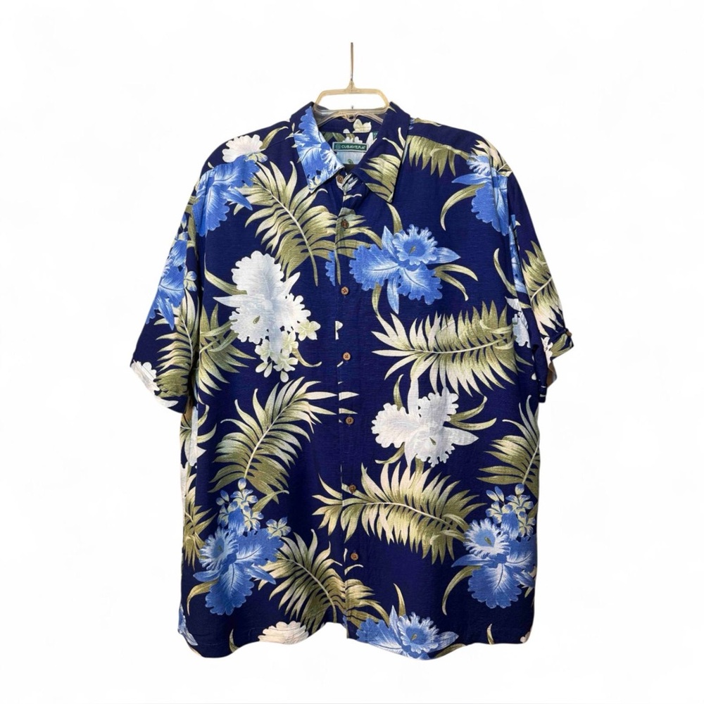CUBA-VERA Navy and Blue Tropical Print Shirt XXL